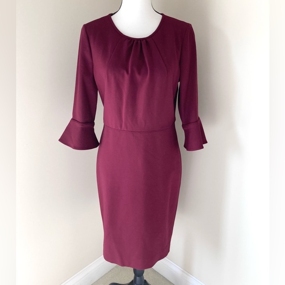NWT JCREW Bell-sleeve Sheath Stretch Ponte Dress Dark Cranberry Size 12 - Picture 6 of 11